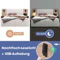 Miniatyrbild 4 av 6: Dubbelsäng 140 x 200 cm, 2 lådor, sänglampa, med USB-laddningsfunktion, inklusive 2 sängbord (madrass ingår ej)