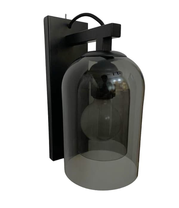Bell - svart vägglampa, grått glas