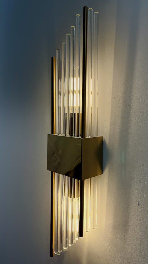 Slash - Stor krystal væglampe 550x120 mm, 2xE14, 40W, Messing