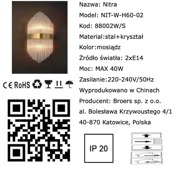 Nitra W2 - stor kristallvägglampa 60cm