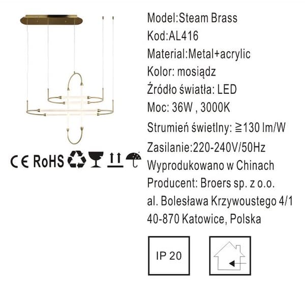 Steam Brass - LED-riippuva valaisin 80cm