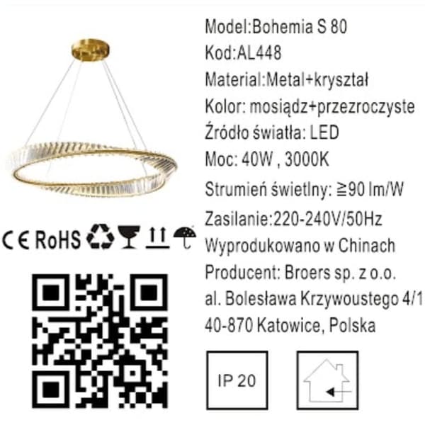 Bohemia S 80 AL - LED kristallkrona ring 80cm mässing