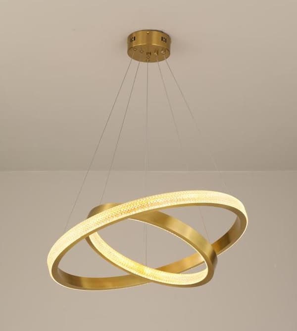 Zing Ring Dubbel 60 A - LED ljuskrona 60cm två ringar guld mässing