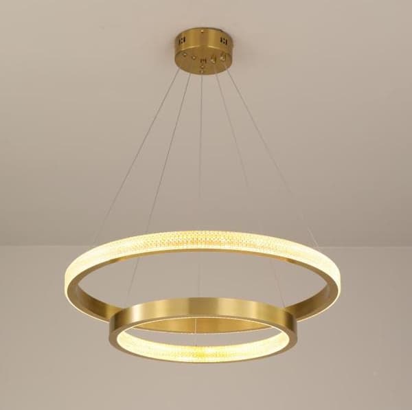 Zing Ring Dubbel 80 A - LED ljuskrona 80cm två ringar guld mässing