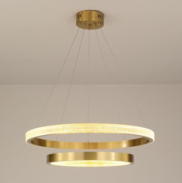 Zing Ring Dubbel 80 A - LED ljuskrona 80cm två ringar guld mässing