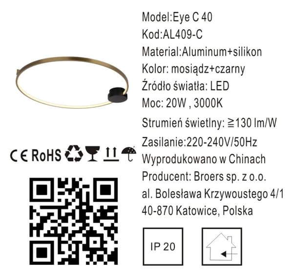 Eye 40 Ceiling - moderne LED loftslampe sort og guld 40cm
