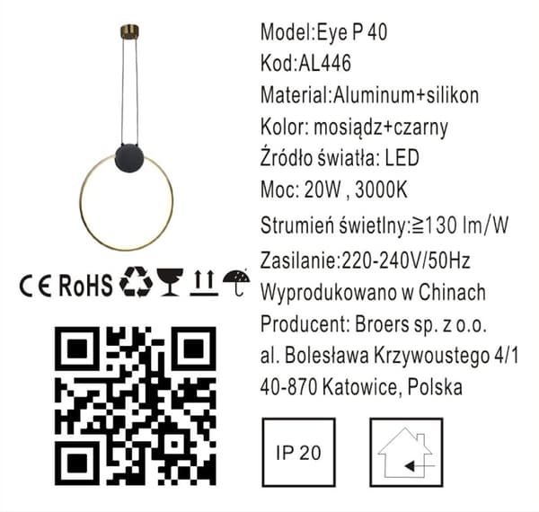 Eye 40 - moderne LED pendel sort og guld 40cm