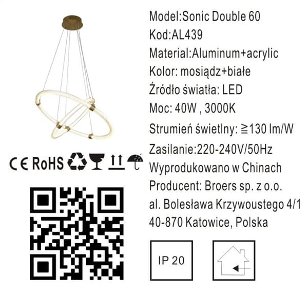 Sonic dubbel - ljuskrona 60cm - dubbel LED-ring