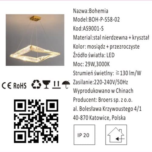 Bohemia - krystal hængelampe 58cm