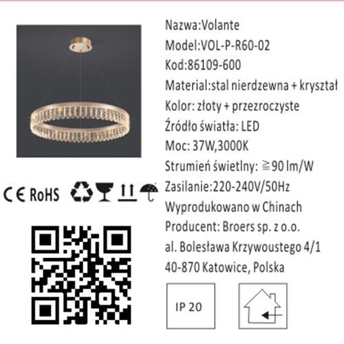 Volante - modern kristallkrona 60 cm
