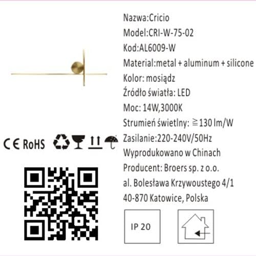 Cricio - moderni LED-seinävalaisin kulta 75 cm