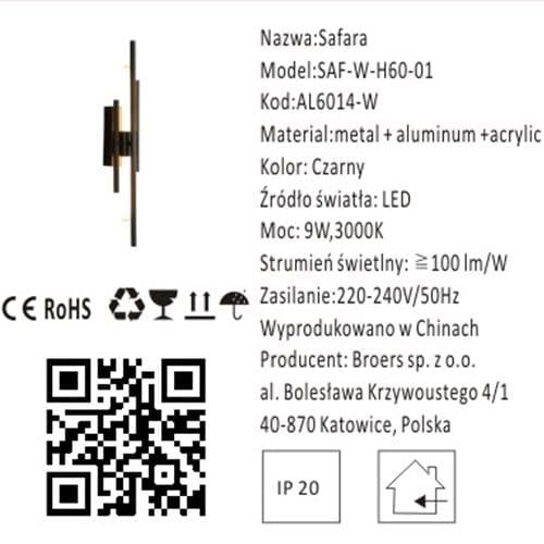 Safara - elegant modern LED-vägglampa svart 60 cm