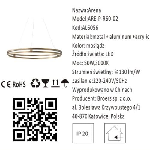 Arena - Moderne Ringlampe LED Messing 60 cm