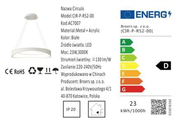 Circulo - Moderni rengaslamppu LED Valkoinen 52 cm