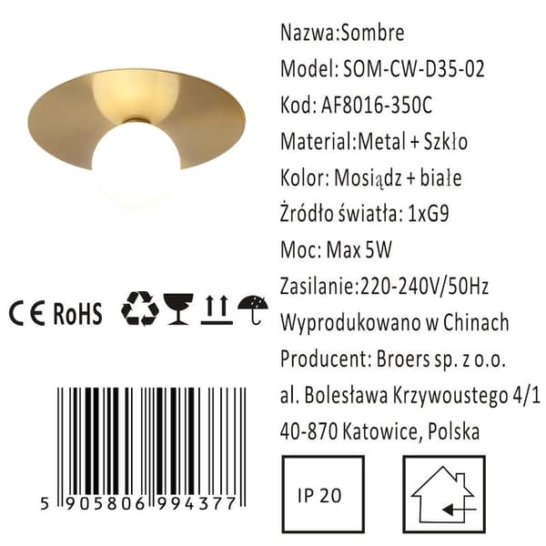 Sombre - modern taklampa i mässing 35 cm