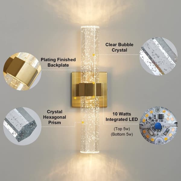 Candice - Lyxig Vägglampa 400x100 mm, LED, Guld