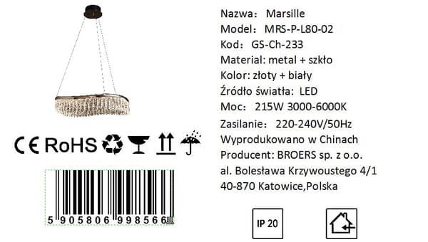Marsille 80 Riippuvalaisin 80cm 30W LED Kulta Valkoinen 3000K-6000K Moderni