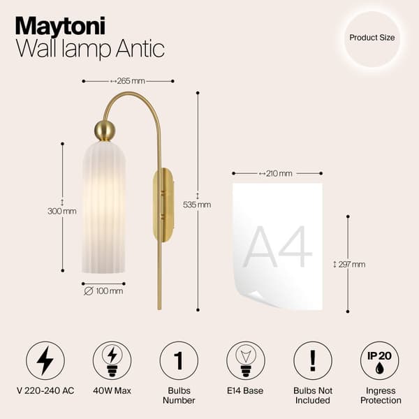 Antic - Vägglampa (sconce) 265x535 mm, 1xE14 40W guld