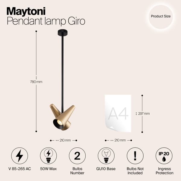 Giro - Hänglampa GU10x2 50W, 780x210 mm, Mässing