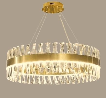 Amsterdam - Ljuskrona 60cm, LED-ring 3 färg 50W, K9-kristall i borstad mässing
