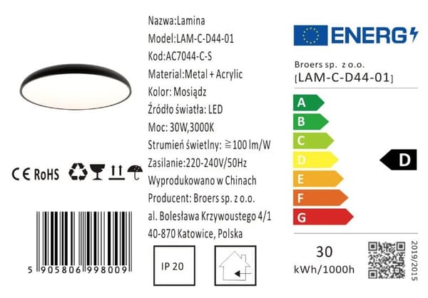 Lamina - Taklampa plafond 44cm 30W LED Svart