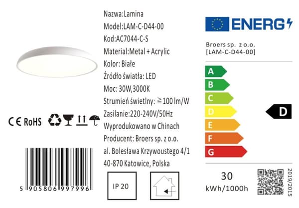 Lamina - Loftslampe plafond 44cm 30W LED Hvid