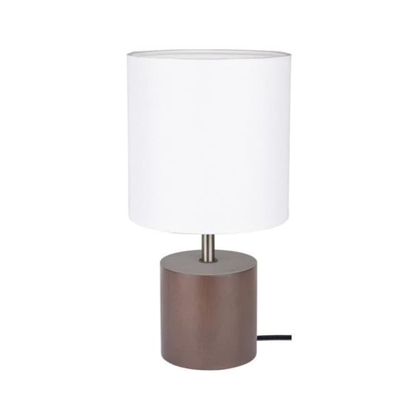 Bordslampa i färgat valnöt, cylindrisk design, vit skärm, 1 glödlampa, TRONGO färgat valnöt