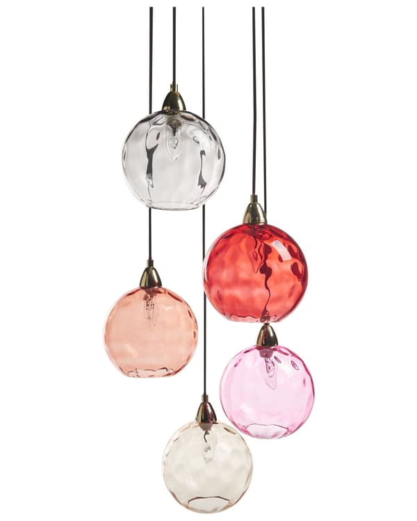 Pendellampe Rød Metall Jern Glass 5 lyskilder Kuleformede lampeskjermer Moderne og glamorøs stil Belysning Hengelampe