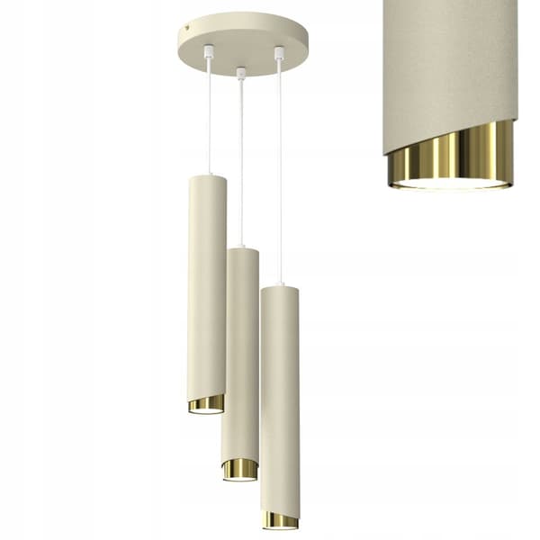 +Gratis. Hänglampsrör 3x GU10 istappar beige guld Fas på hjulet