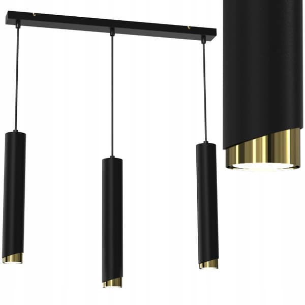 Hængende lampe stribe rør rør 3x Gu10 sort guld BEVEL