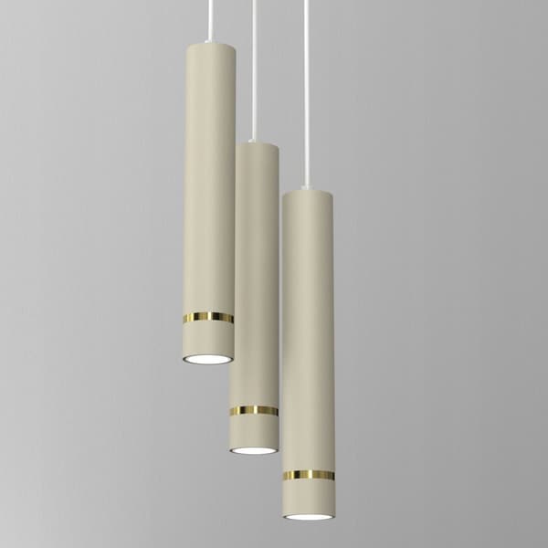 +Gratis. Hængende lampe rør rør 3x Gu10 hængende på en cirkel istap beige guld