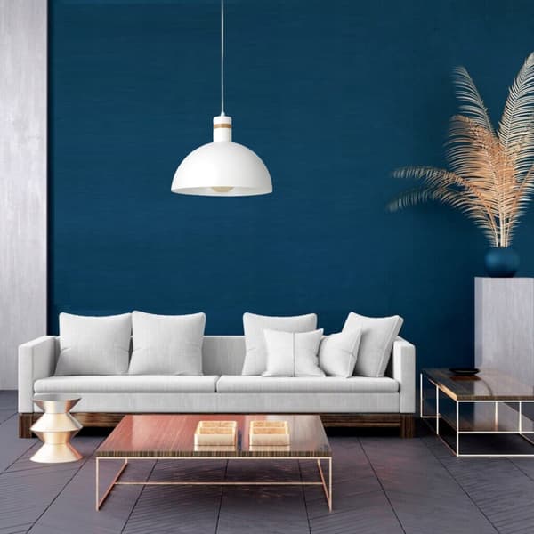 +Gratis. Hänglampa vit metallskärm med trä Ewilight Benny E27