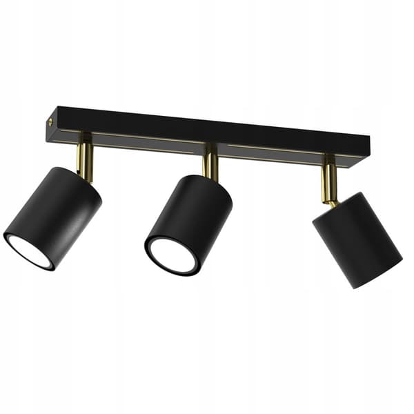 Loftslampe, loftslampe, justerbar liste, 3x GU10, sort, guld
