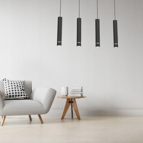 Hängande lamplist rörrör 4x Gu10 ovan bordsö svart krom