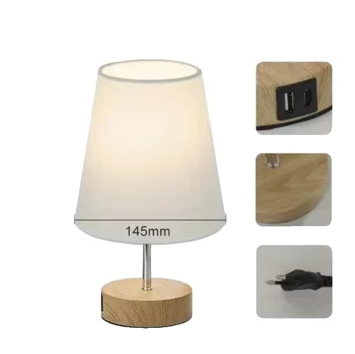 Bordslampa, Justerbar Ljusstyrka, USB- och Typ-C Laddningsportar,WOOD LB