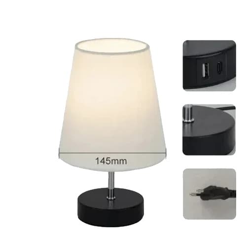 Bordslampa, Justerbar Ljusstyrka, USB- och Typ-C Laddningsportar,SVART LB