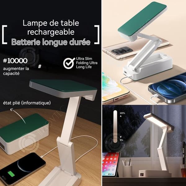 INN hopfällbar skrivbordslampa stor kapacitet Tre-hastighetsjustering Super lång batteritid klockdisplay