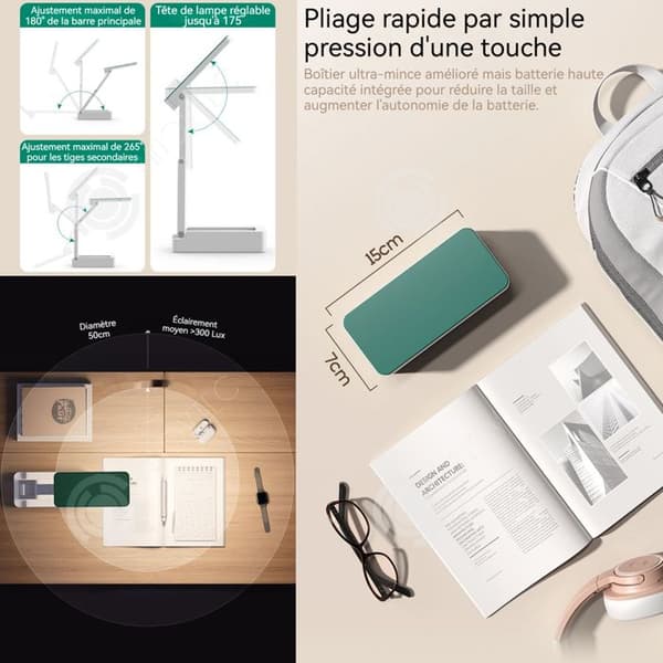 INN hopfällbar skrivbordslampa stor kapacitet Tre-hastighetsjustering Super lång batteritid klockdisplay