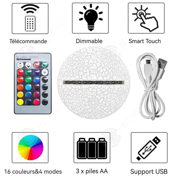 INN 3D Night Light 17,5x14 cm Touch Switch USB Charging Touch Sänglampa med fjärrkontroll och 7 färger bordslampa