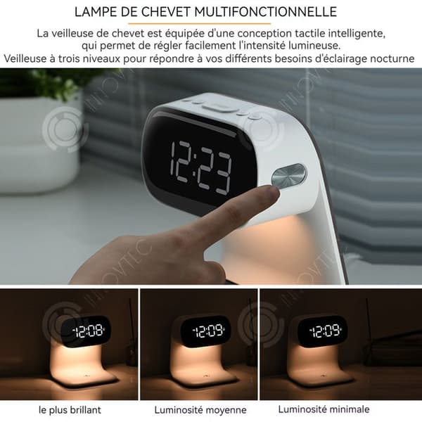 INN Nattlampa med induktionsladdning kompatibel 15w och väckarklocka funktion multifunktionell sänglampa touch switch