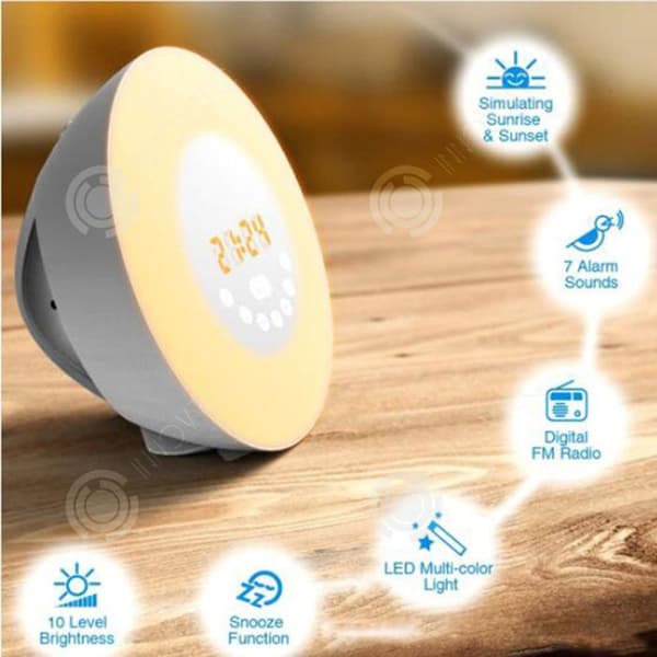 INN® upplyst väckarklocka 10 ljusstyrkanivåer 7 naturliga ljud snoozefunktion nattljus väckningsljus bluetooth väckningsljus