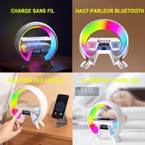 INN LED väckarklocka med 15w trådlös laddning för mobiltelefoner och 7 färger sänglampa multifunktion digital väckarklocka