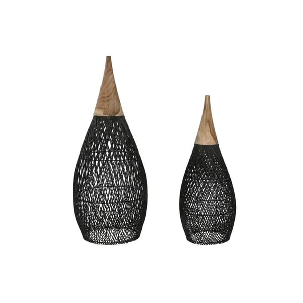 Lampeskjerm Home ESPRIT Svart Bambus Teak 35 x 35 x 85 cm (2 enheter)