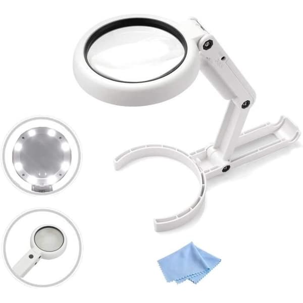 8 LED-hand- eller bordslampa med 5X/11X lins