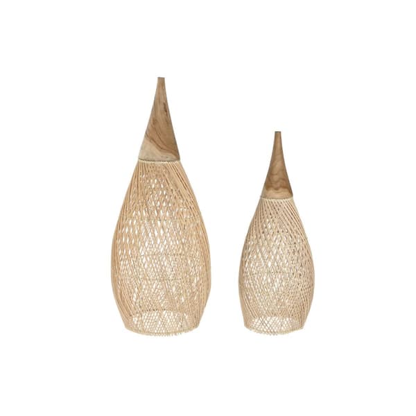 Lampeskjerm Home ESPRIT Naturell Bambus Teak 35 x 35 x 85 cm (2 enheter)