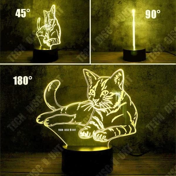 TD® Cat Kitty 3D-effektlampa, 3D nattljus, pekfjärrkontroll Laddning, Dekorativ present Sju färg nattljus Sovrumsmjuk