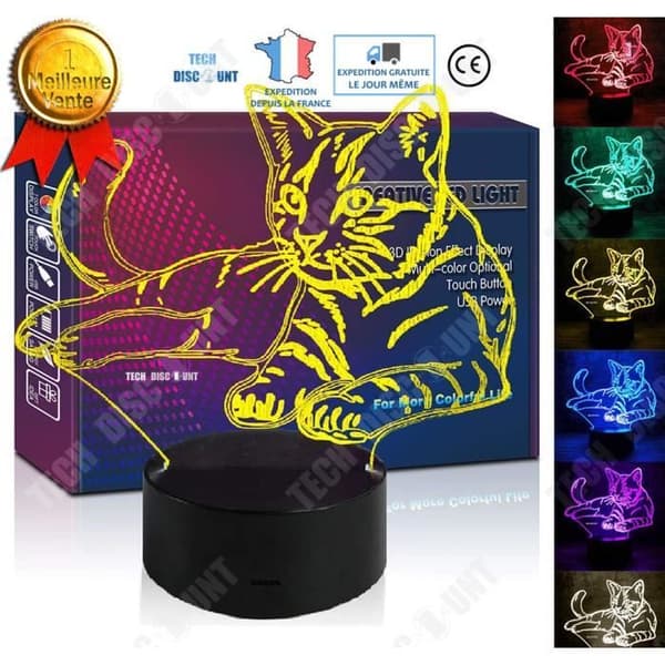 TD® Cat Kitty 3D-effektlampa, 3D nattljus, pekfjärrkontroll Laddning, Dekorativ present Sju färg nattljus Sovrumsmjuk
