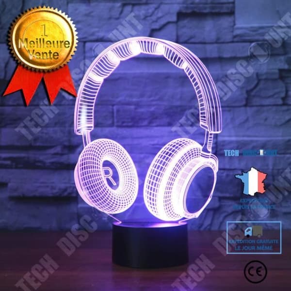 TD® 3D Optisk LED Nattljus 3D LED Nattljus Musik Dynamiskt headset med 7 ljusfärger för heminredning La