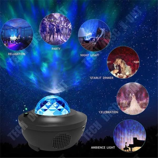 TD® LED Star projektorlampa, roterande nattljusprojektor med flera lägen &amp; fjärrkontroll &amp; timer &amp; högtalare &amp; Bluetooth