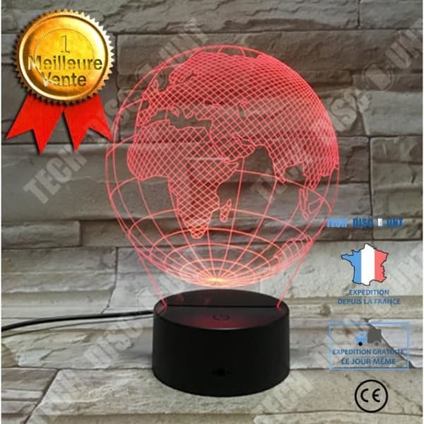 TD® 3D Optical Illusion Lampa Led Nattljus World Geography Earth Globe 3D Lamp Led Art Skulptur 3D Illusion Nattljus